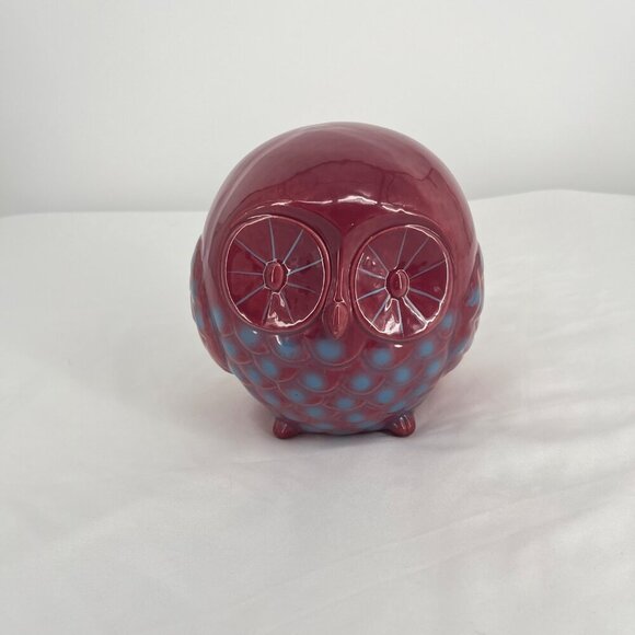 Ceramic Owl‎ Statue By Garden Place Red & Blue 6.5" X 6.5" X 6.5" Home Decor - Picture 1 of 6